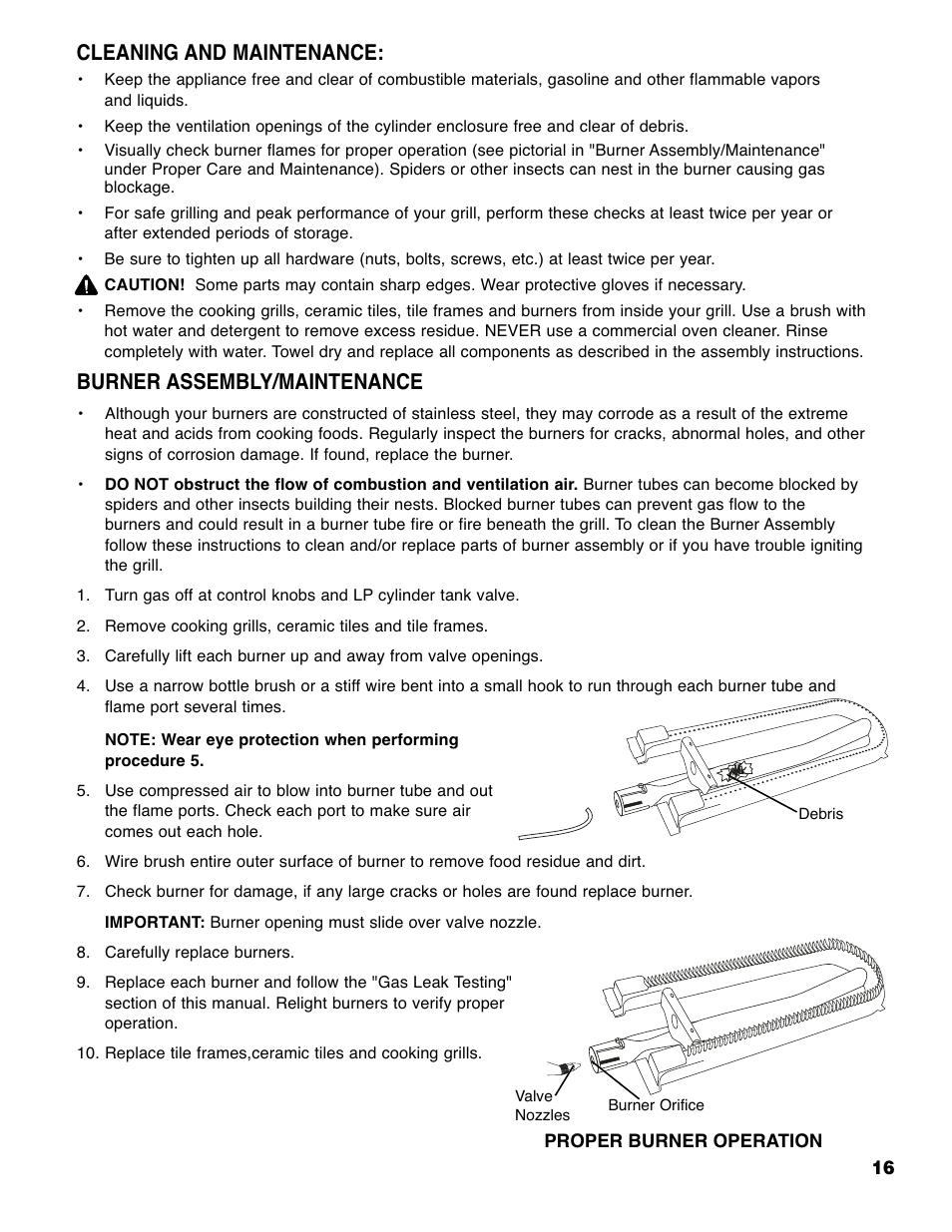 Burner assembly/maintenance, Cleaning and maintenance | Brinkmann Heavy-Duty 4905 User Manual | Page 17 / 28