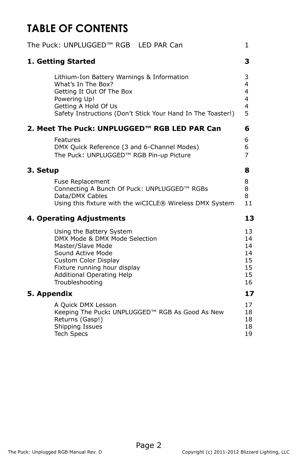 Blizzard Lighting RGB The Puck Unplugged (Rev D) User Manual | Page 2 / 20