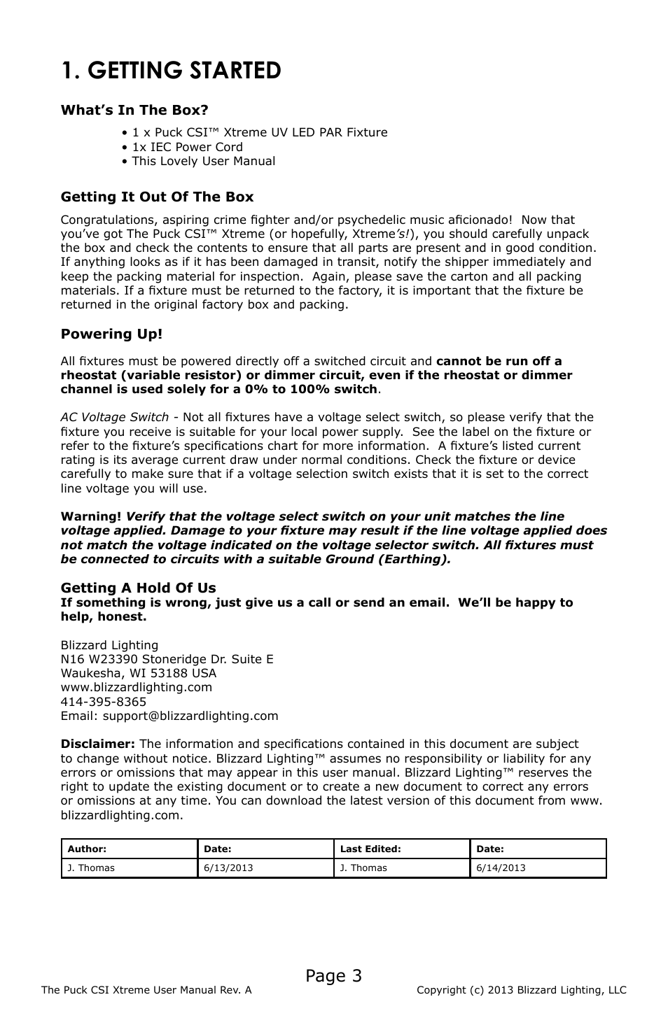 Getting started, Page 3 | Blizzard Lighting CSI Xtreme The Puck (Rev A) User Manual | Page 3 / 16