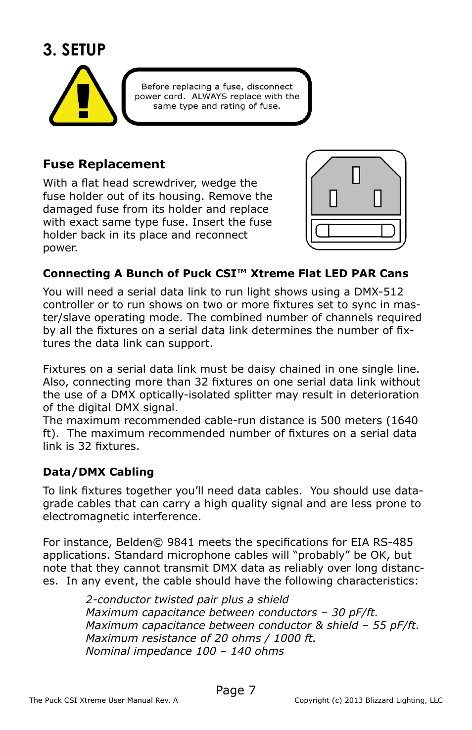 Setup, Page 7, Fuse replacement | Blizzard Lighting CSI Xtreme The Puck (Rev A) User Manual | Page 7 / 16