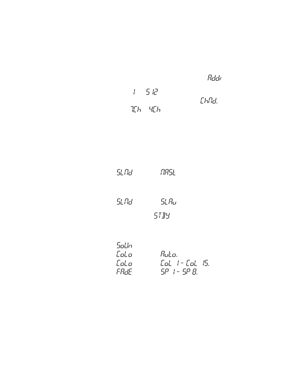 Operating adjustments, Addr, Chnd | Slnd, Nast, Slau, Stby, Soun, Colo, Auto | Blizzard Lighting Q12A The Puck (Rev B) User Manual | Page 10 / 16