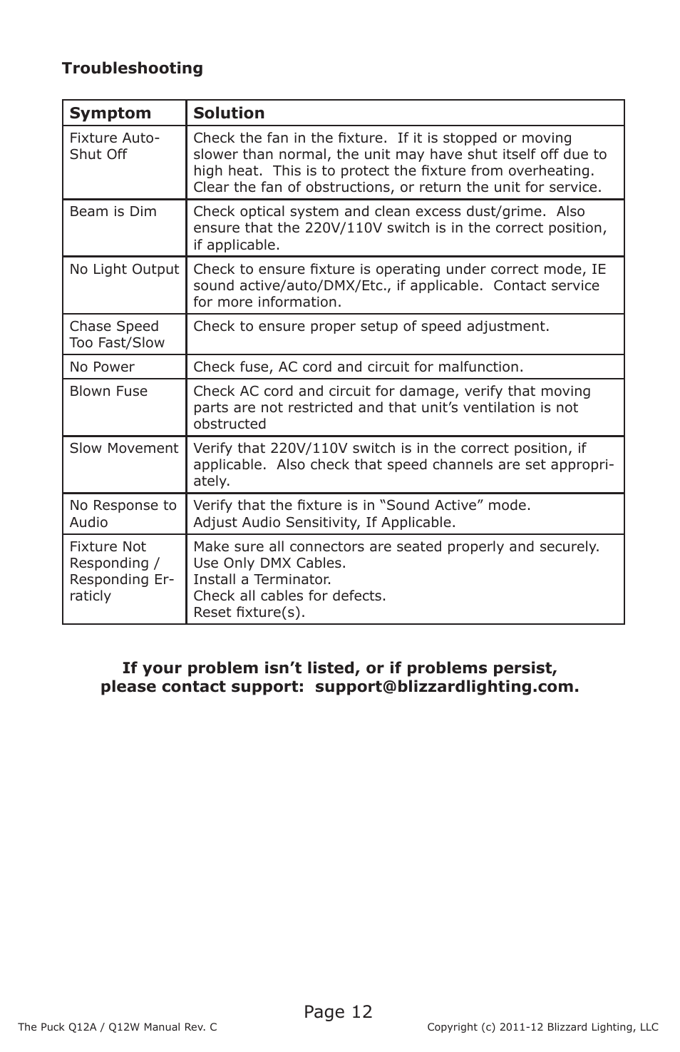 Page 12 | Blizzard Lighting Q12A The Puck (Rev C) User Manual | Page 12 / 16