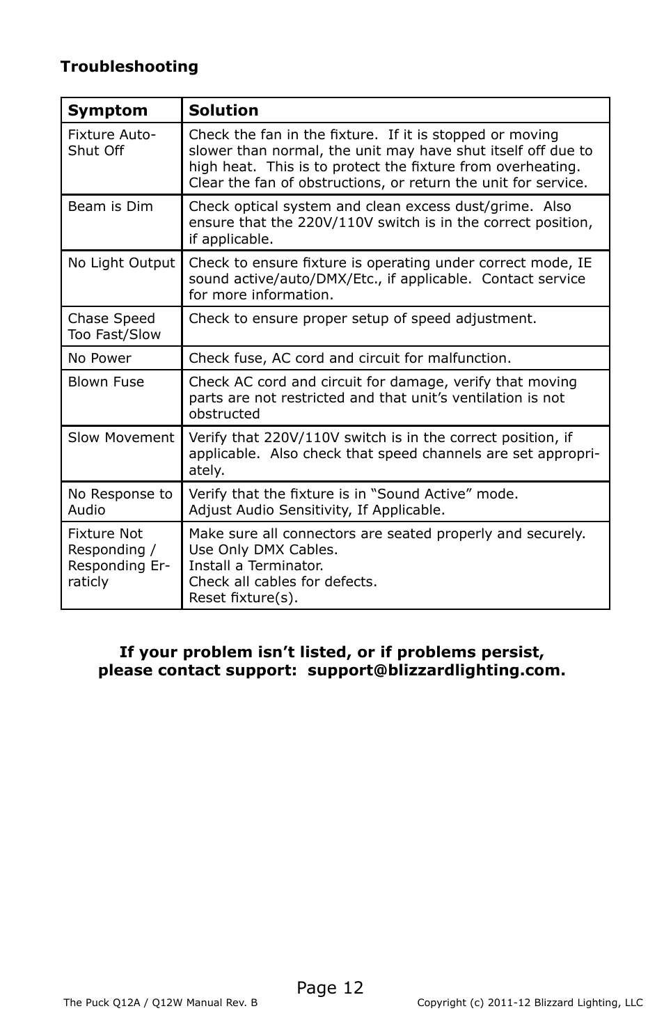 Page 12 | Blizzard Lighting Q12A The Puck (Rev D) User Manual | Page 12 / 16