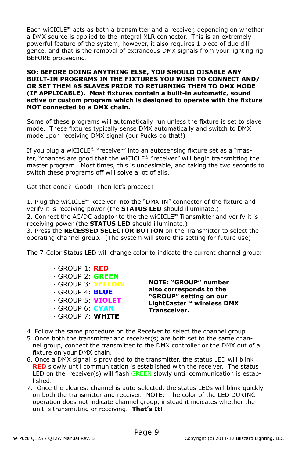 Page 9 | Blizzard Lighting Q12A The Puck (Rev D) User Manual | Page 9 / 16
