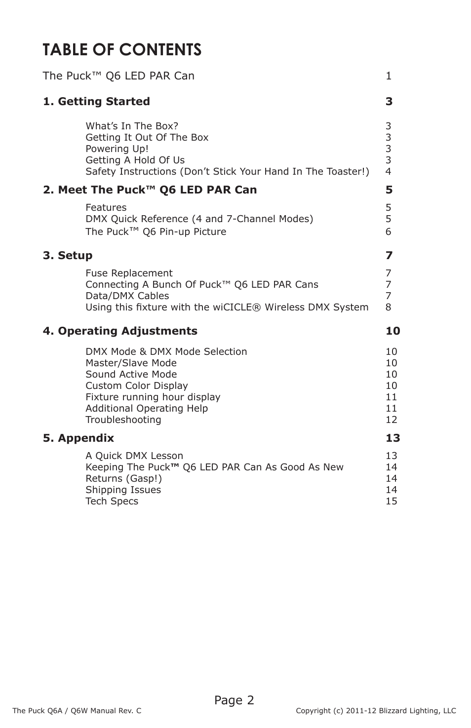 Blizzard Lighting Q6A The Puck (Rev C) User Manual | Page 2 / 16