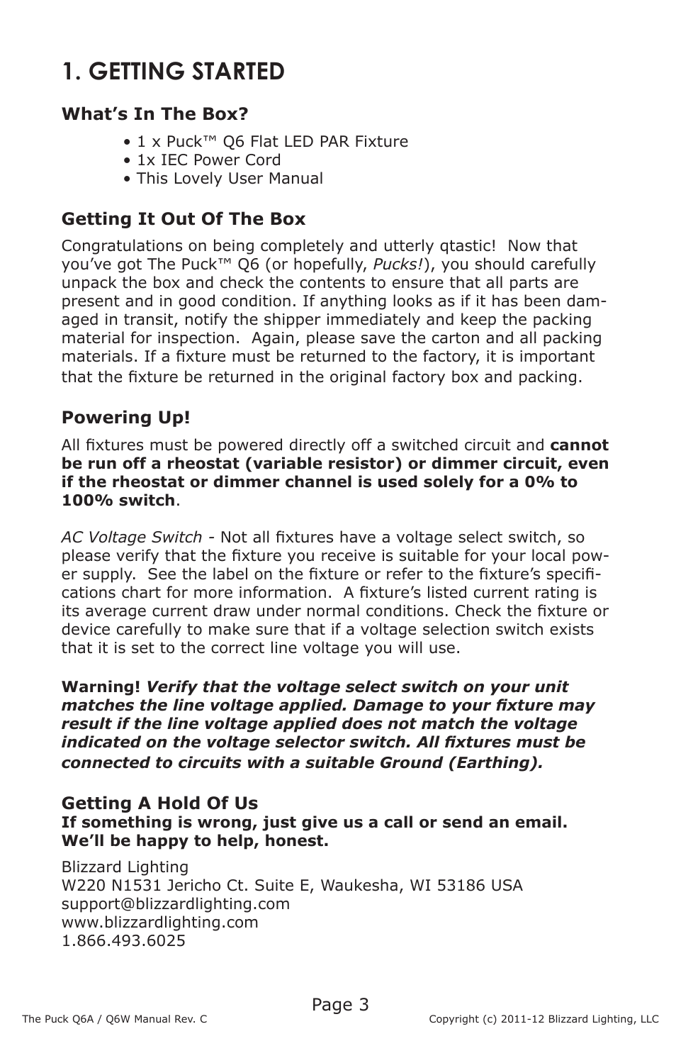 Getting started | Blizzard Lighting Q6A The Puck (Rev C) User Manual | Page 3 / 16