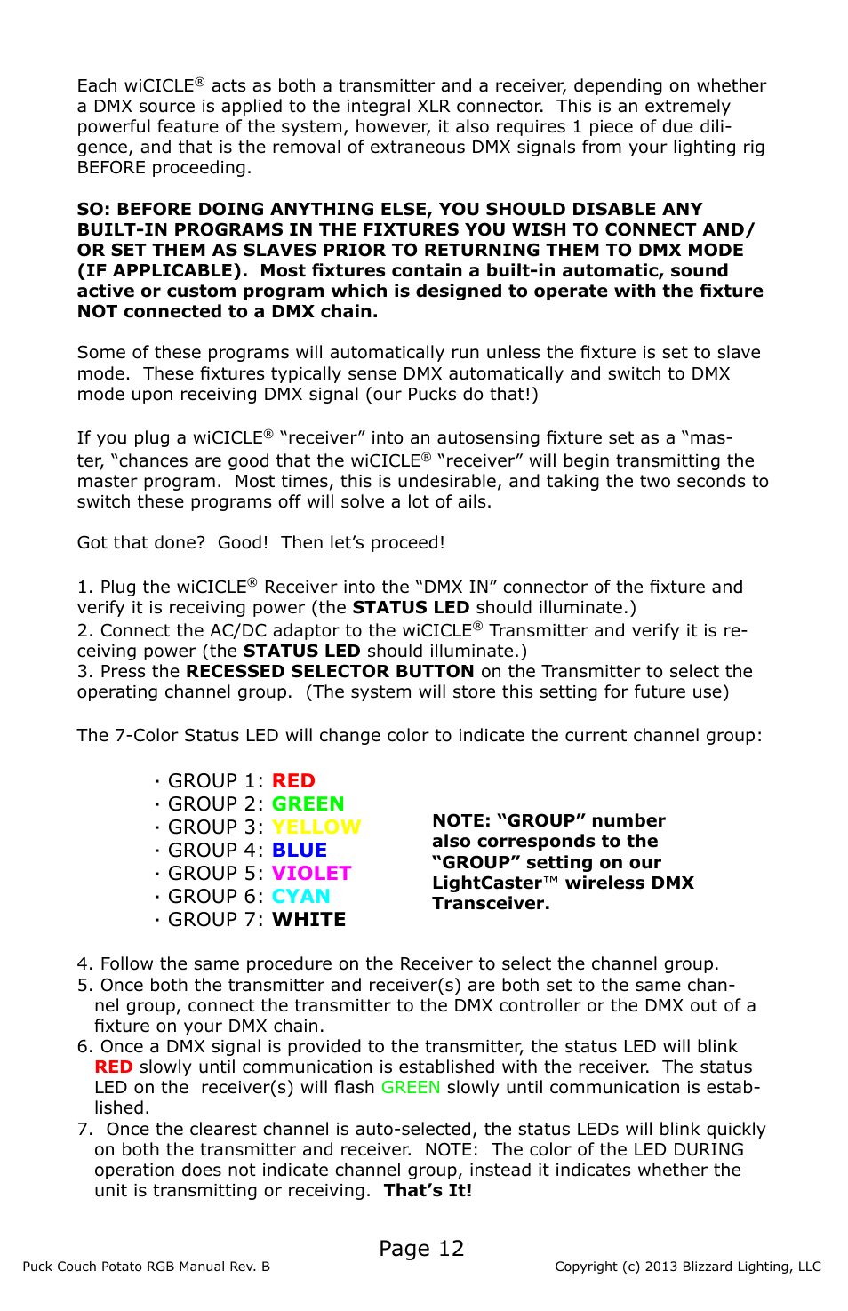 Page 12 | Blizzard Lighting RGB (CP) The Puck (Rev B) User Manual | Page 12 / 20