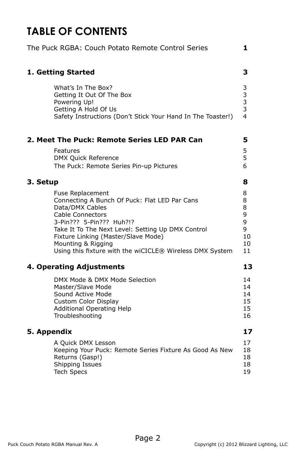 Blizzard Lighting RGBA (CP) The Puck (Rev A) User Manual | Page 2 / 20