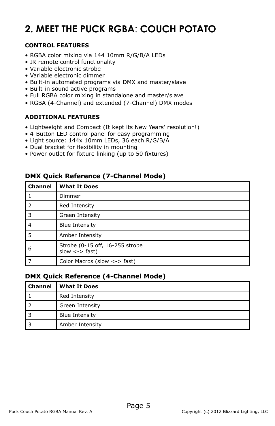 Meet the puck rgba : couch potato, Page 5 | Blizzard Lighting RGBA (CP) The Puck (Rev A) User Manual | Page 5 / 20