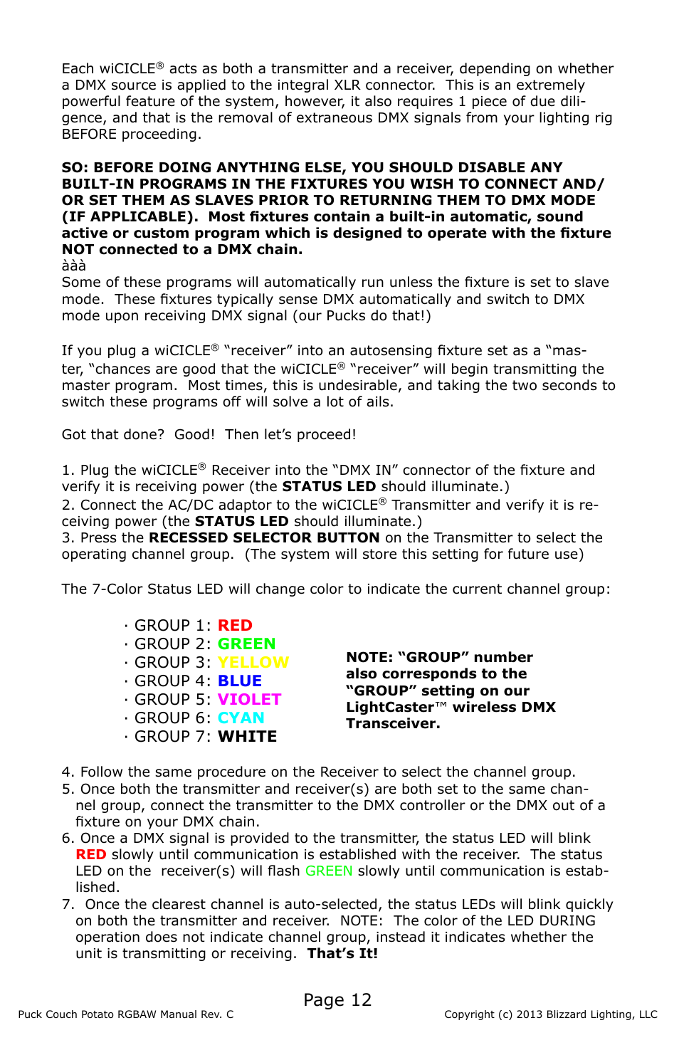 Page 12 | Blizzard Lighting RGBAW (CP) The Puck (Rev C) User Manual | Page 12 / 20