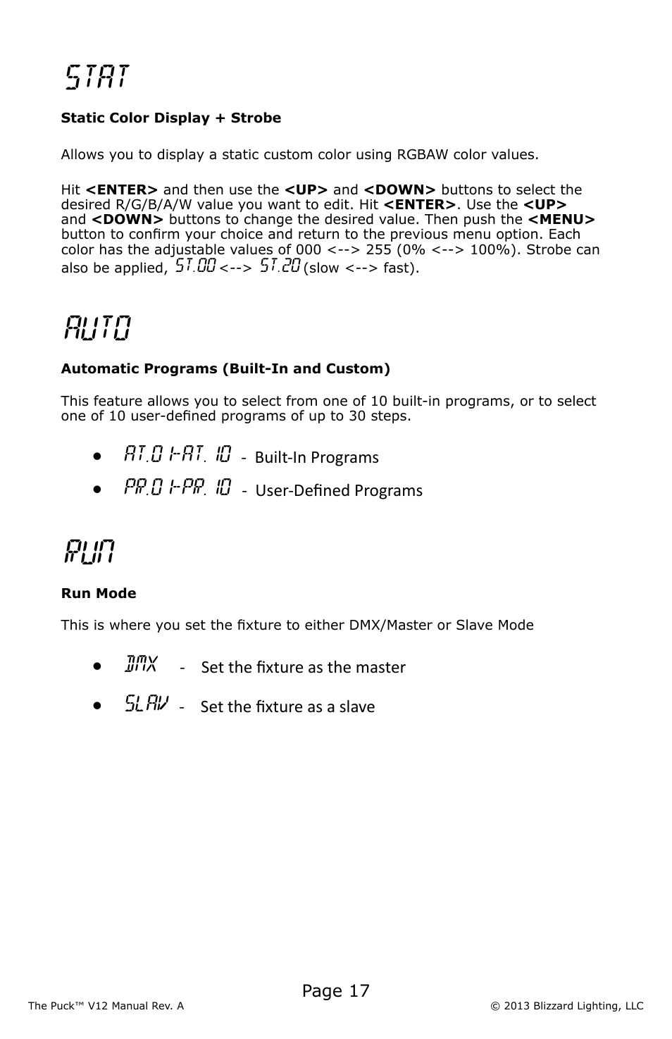 Stat, Auto, At.01-at.10 | Pr.01-pr.10, Slav | Blizzard Lighting V12 The Puck (REV A) User Manual | Page 17 / 24