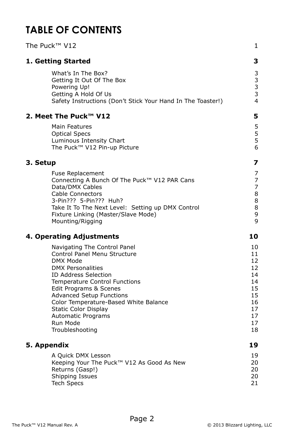 Blizzard Lighting V12 The Puck (REV A) User Manual | Page 2 / 24