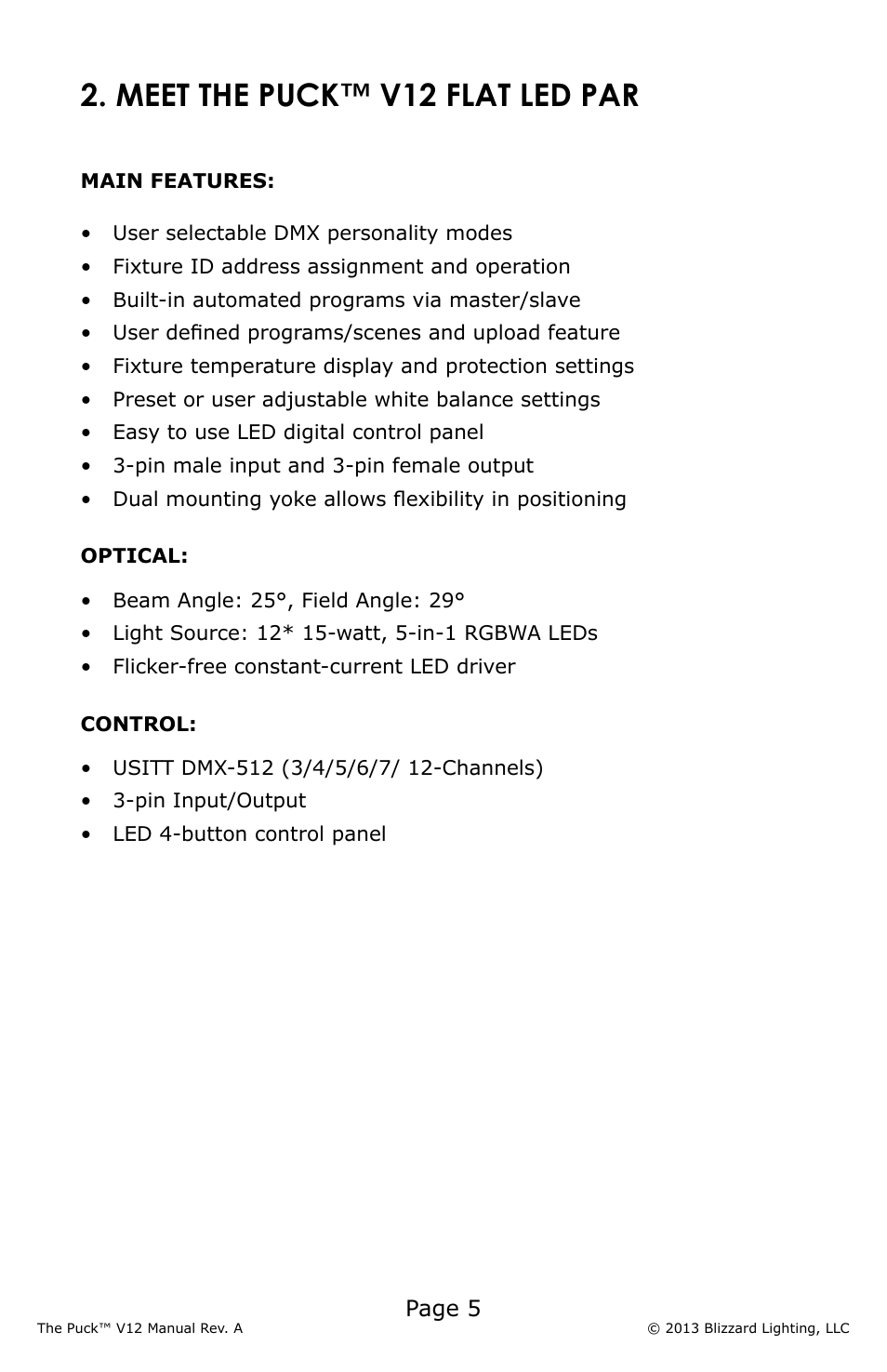 Meet the puck™ v12 flat led par, Page 5 | Blizzard Lighting V12 The Puck (REV A) User Manual | Page 5 / 24