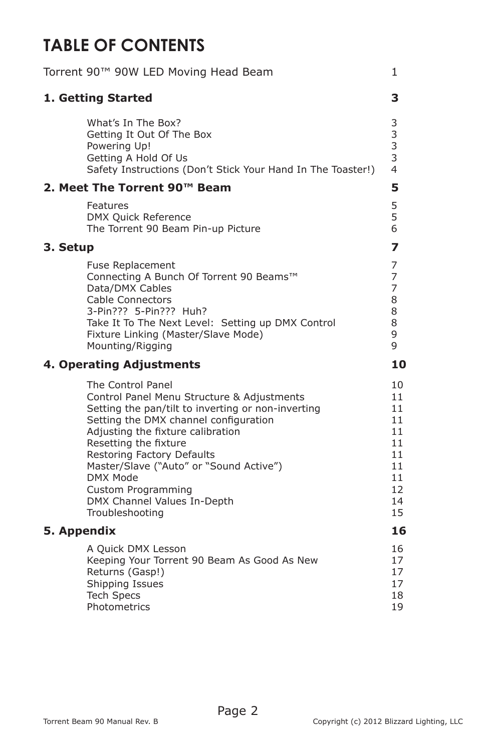 Blizzard Lighting Beam Torrent 90 (Rev B) User Manual | Page 2 / 20