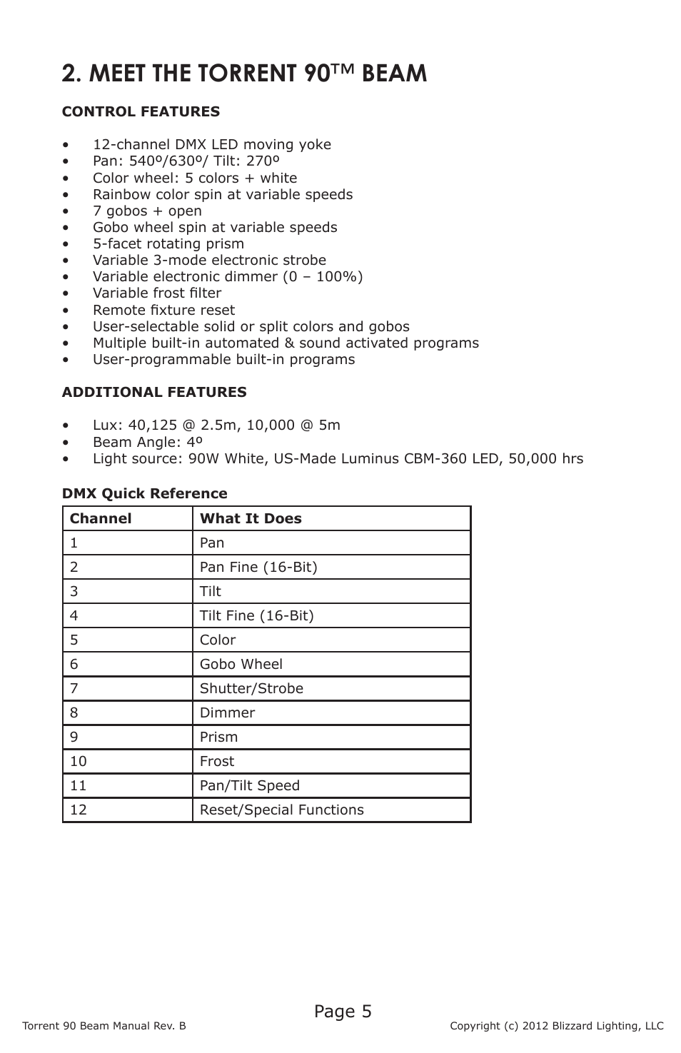 Meet the torrent 90 ™ beam, Page 5 | Blizzard Lighting Beam Torrent 90 (Rev B) User Manual | Page 5 / 20