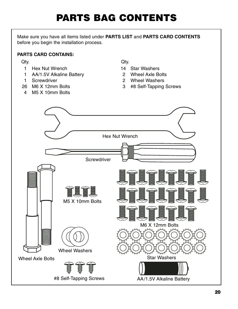 Parts bag contents | Brinkmann 6345 Series User Manual | Page 21 / 68