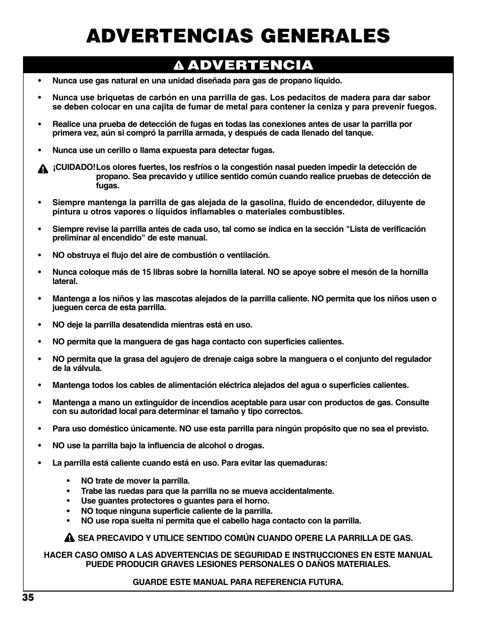 Advertencias generales, Advertencia | Brinkmann 6345 Series User Manual | Page 36 / 68