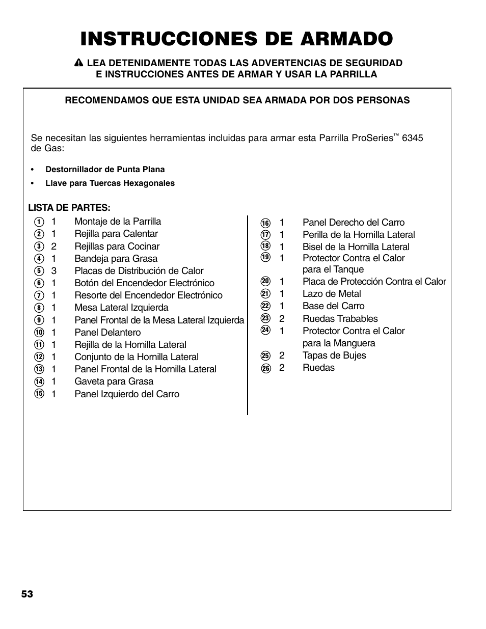 Instrucciones de armado | Brinkmann 6345 Series User Manual | Page 54 / 68