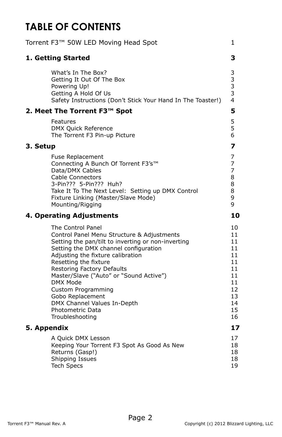 Blizzard Lighting F3 Torrent (Rev A) User Manual | Page 2 / 20