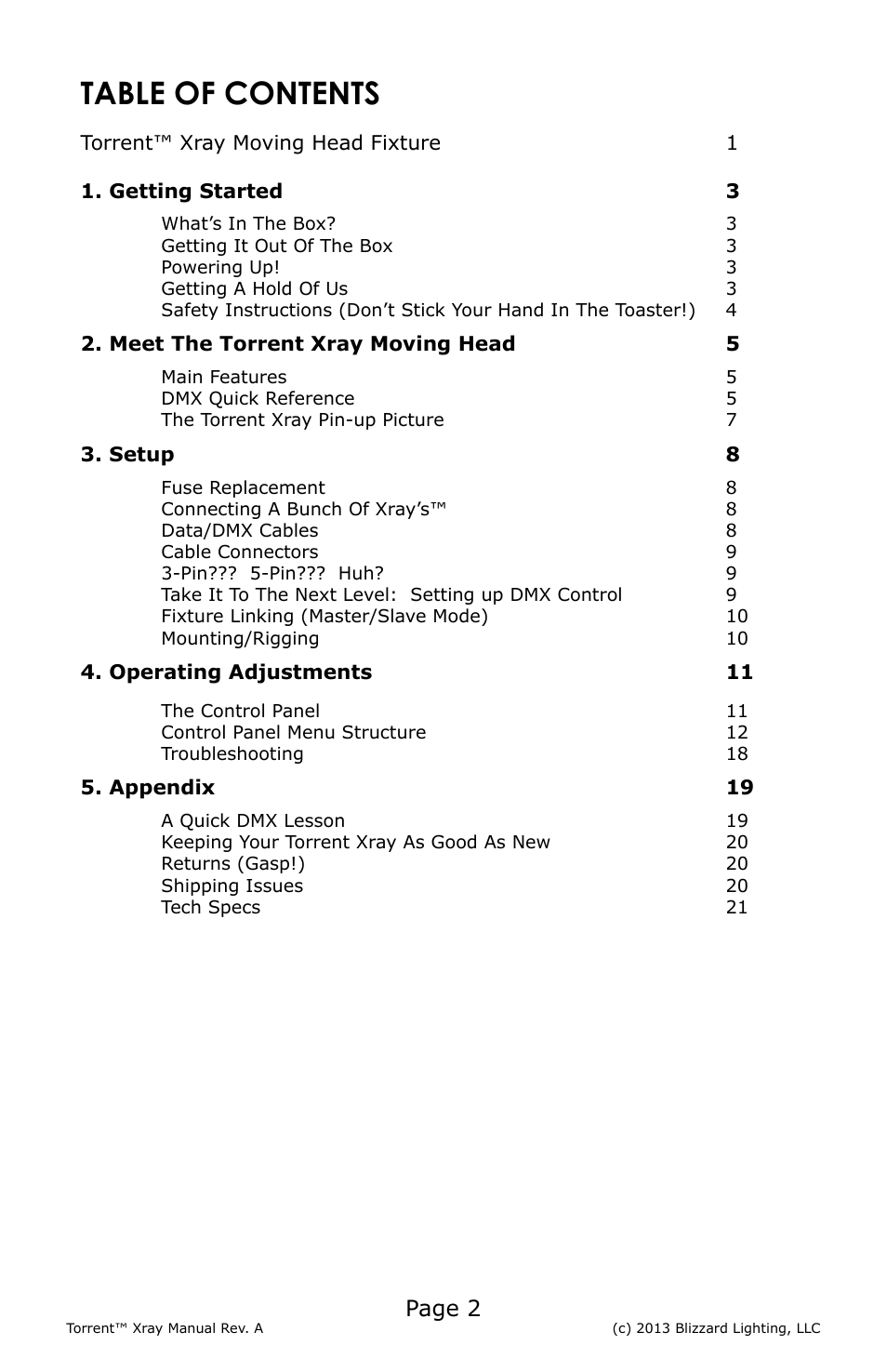 Blizzard Lighting Xray Torrent (Rev A) User Manual | Page 2 / 24