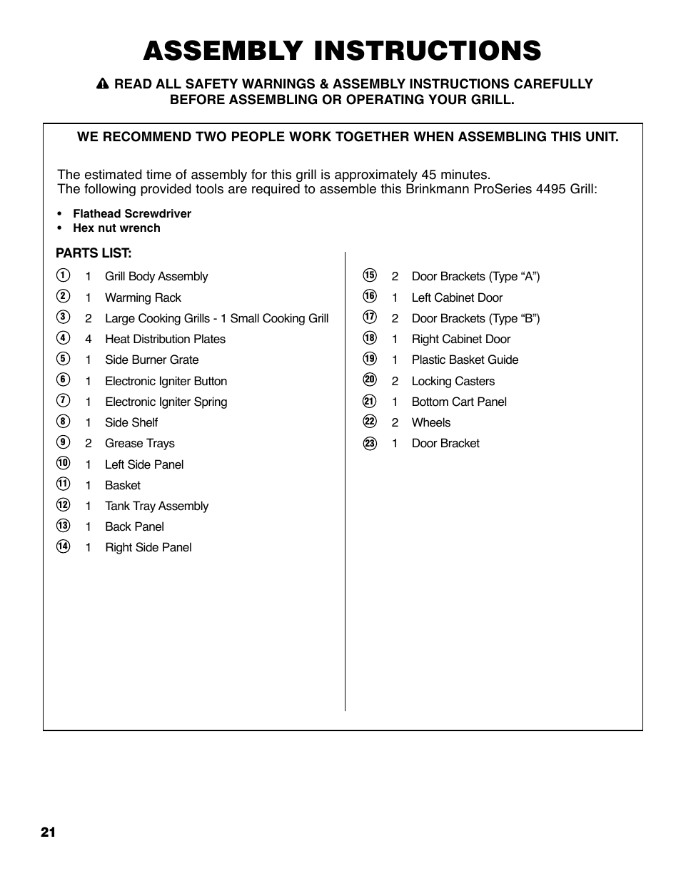 Assembly instructions | Brinkmann ProSeries 4495 User Manual | Page 22 / 36