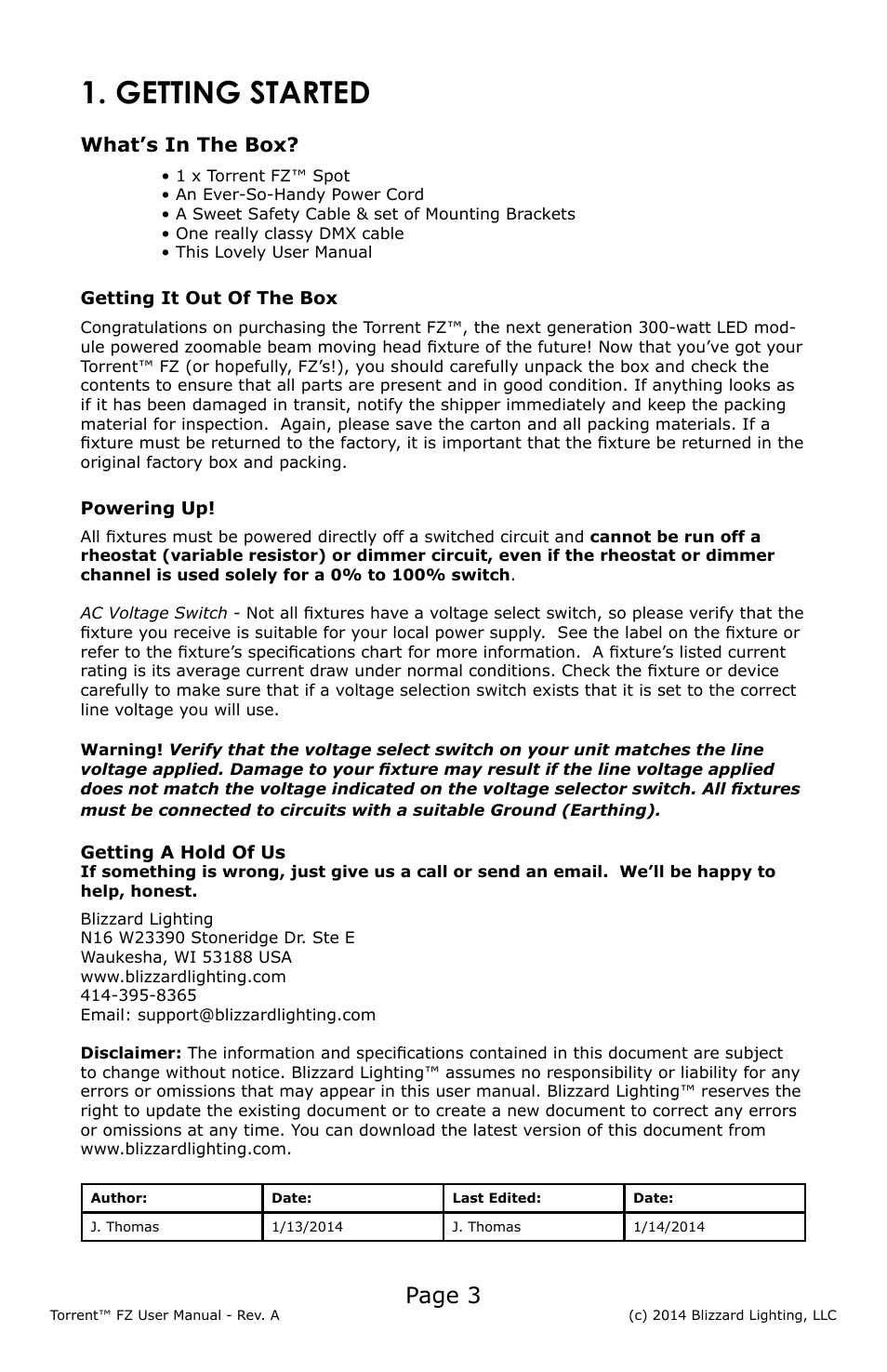 Getting started, Page 3, What’s in the box | Blizzard Lighting FZ Torrent (Rev A) User Manual | Page 3 / 20