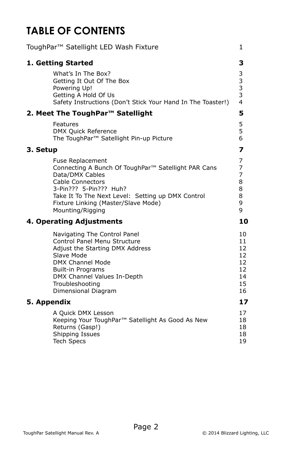 Blizzard Lighting RGBW ToughPar Satellight (Rev A) User Manual | Page 2 / 20