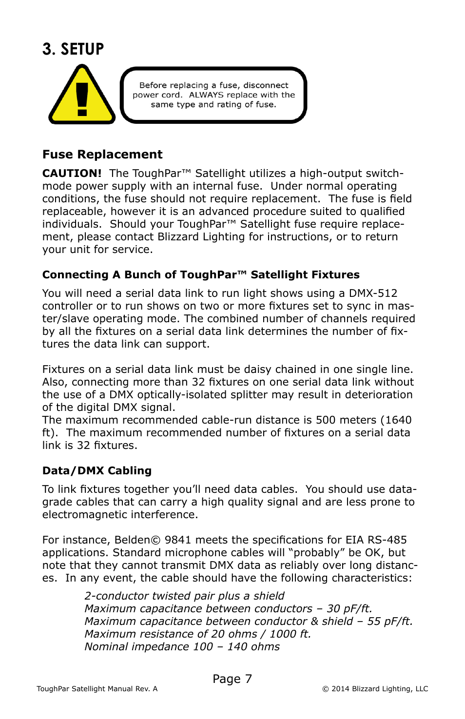 Setup | Blizzard Lighting RGBW ToughPar Satellight (Rev A) User Manual | Page 7 / 20