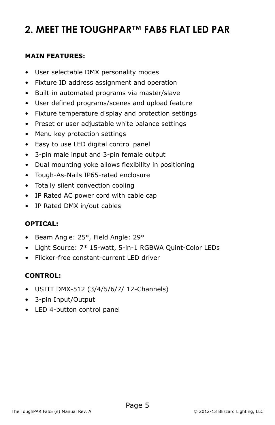 Meet the toughpar™ fab5 flat led par, Page 5 | Blizzard Lighting Fab5 ToughPAR (Rev A) User Manual | Page 5 / 24