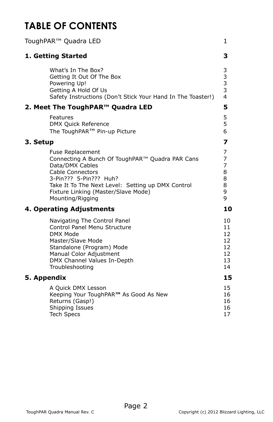 Blizzard Lighting Quadra ToughPAR (Rev C) User Manual | Page 2 / 20