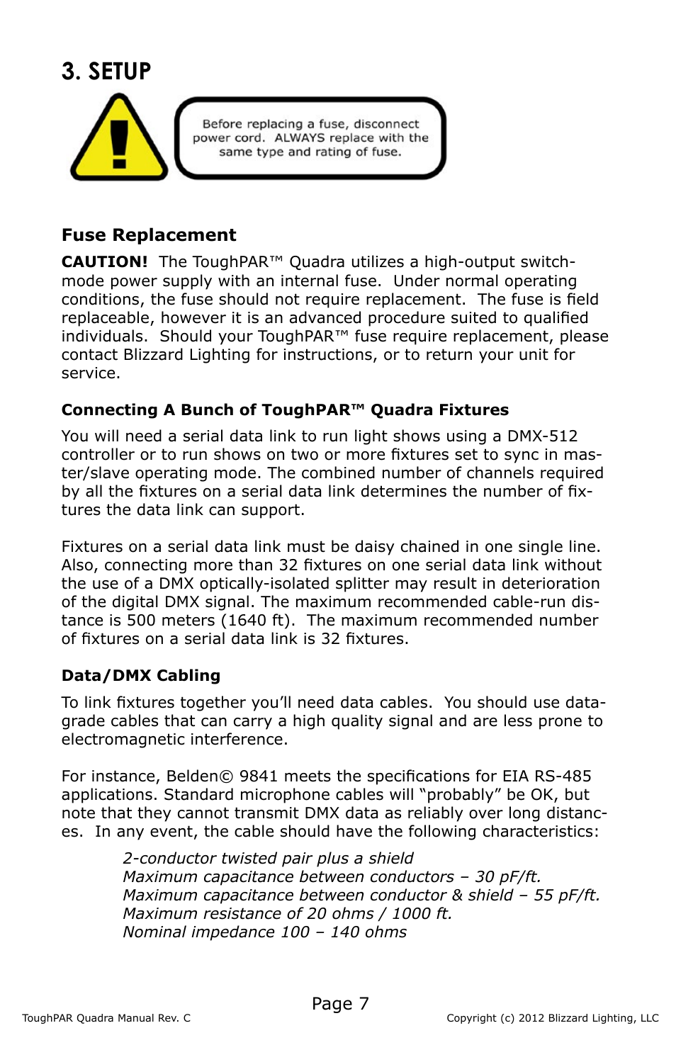 Setup, Led control panel | Blizzard Lighting Quadra ToughPAR (Rev C) User Manual | Page 7 / 20