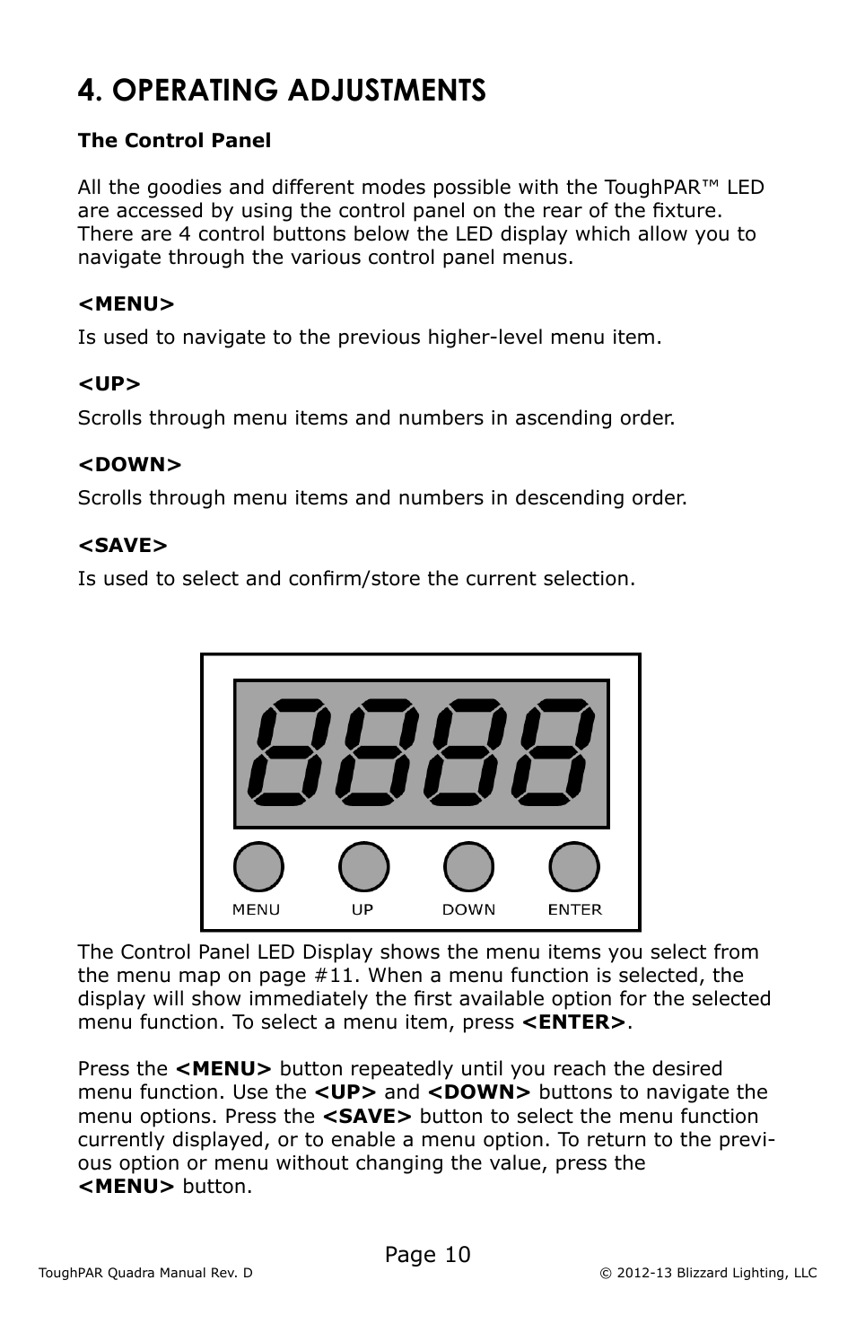 Operating adjustments | Blizzard Lighting Quadra ToughPAR (Rev D) User Manual | Page 10 / 20