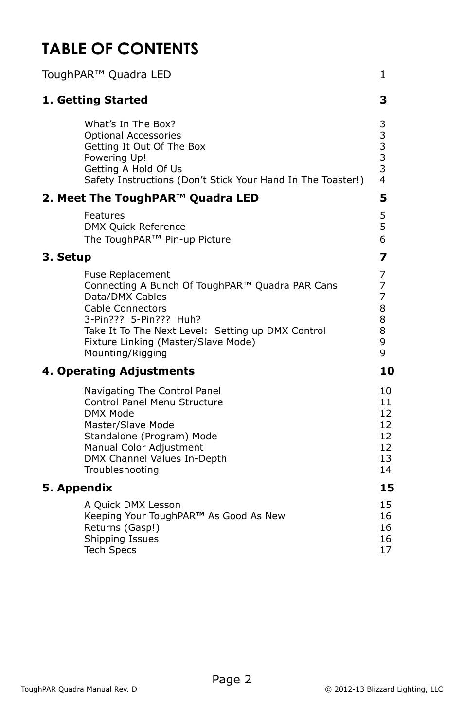 Blizzard Lighting Quadra ToughPAR (Rev D) User Manual | Page 2 / 20