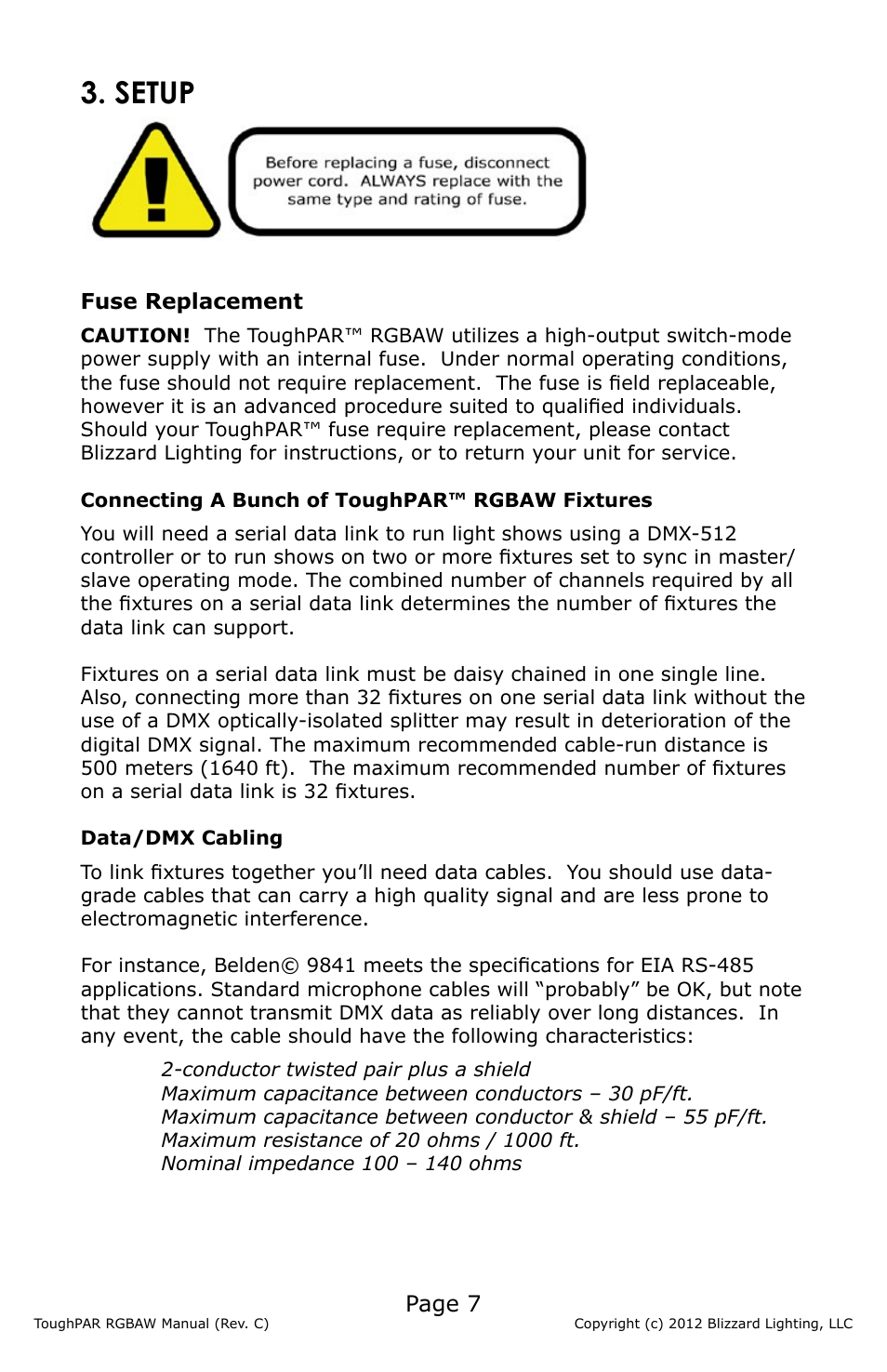 Setup, Page 7 | Blizzard Lighting RGBAW ToughPAR (Rev D) User Manual | Page 7 / 20