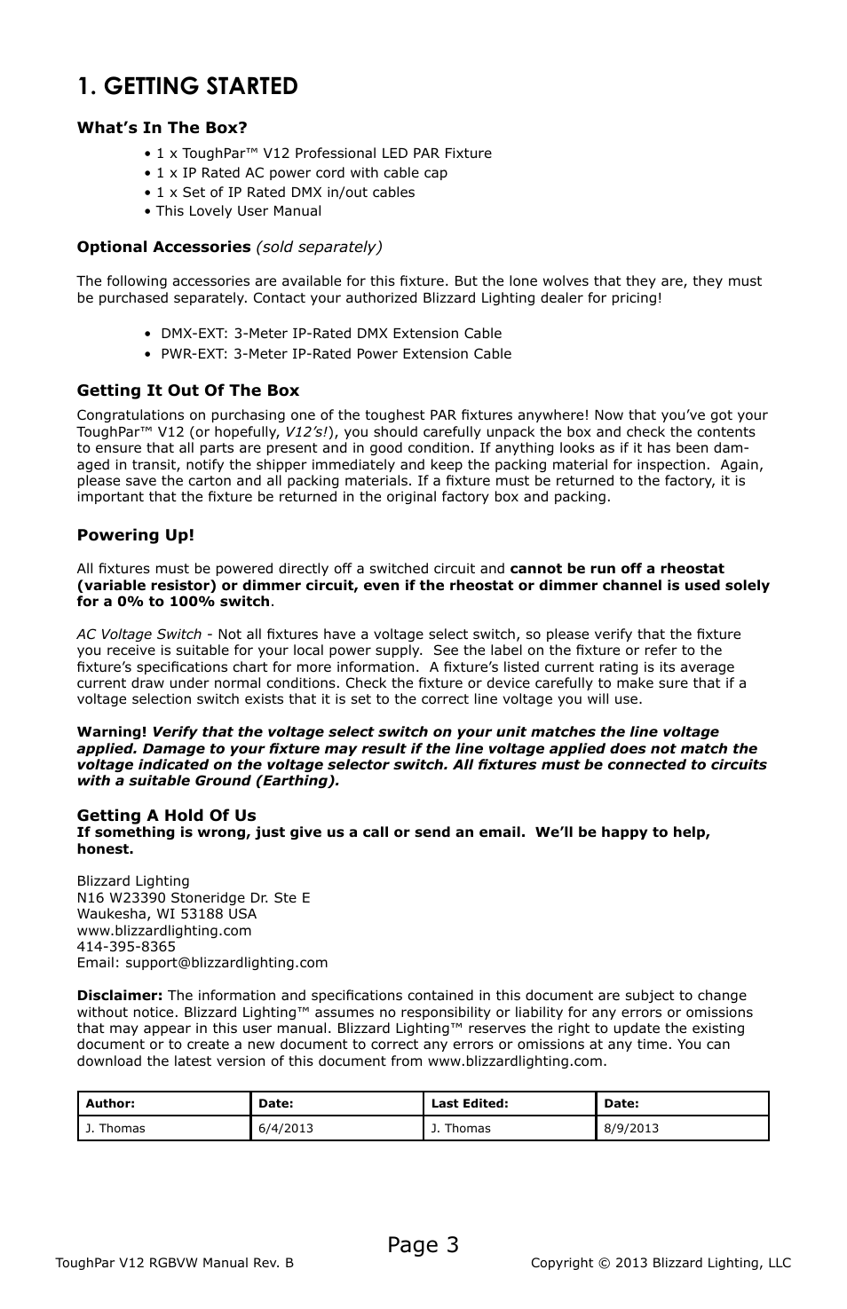 Getting started, Page 3 | Blizzard Lighting V12 RGBVW ToughPar (Rev B) User Manual | Page 3 / 20