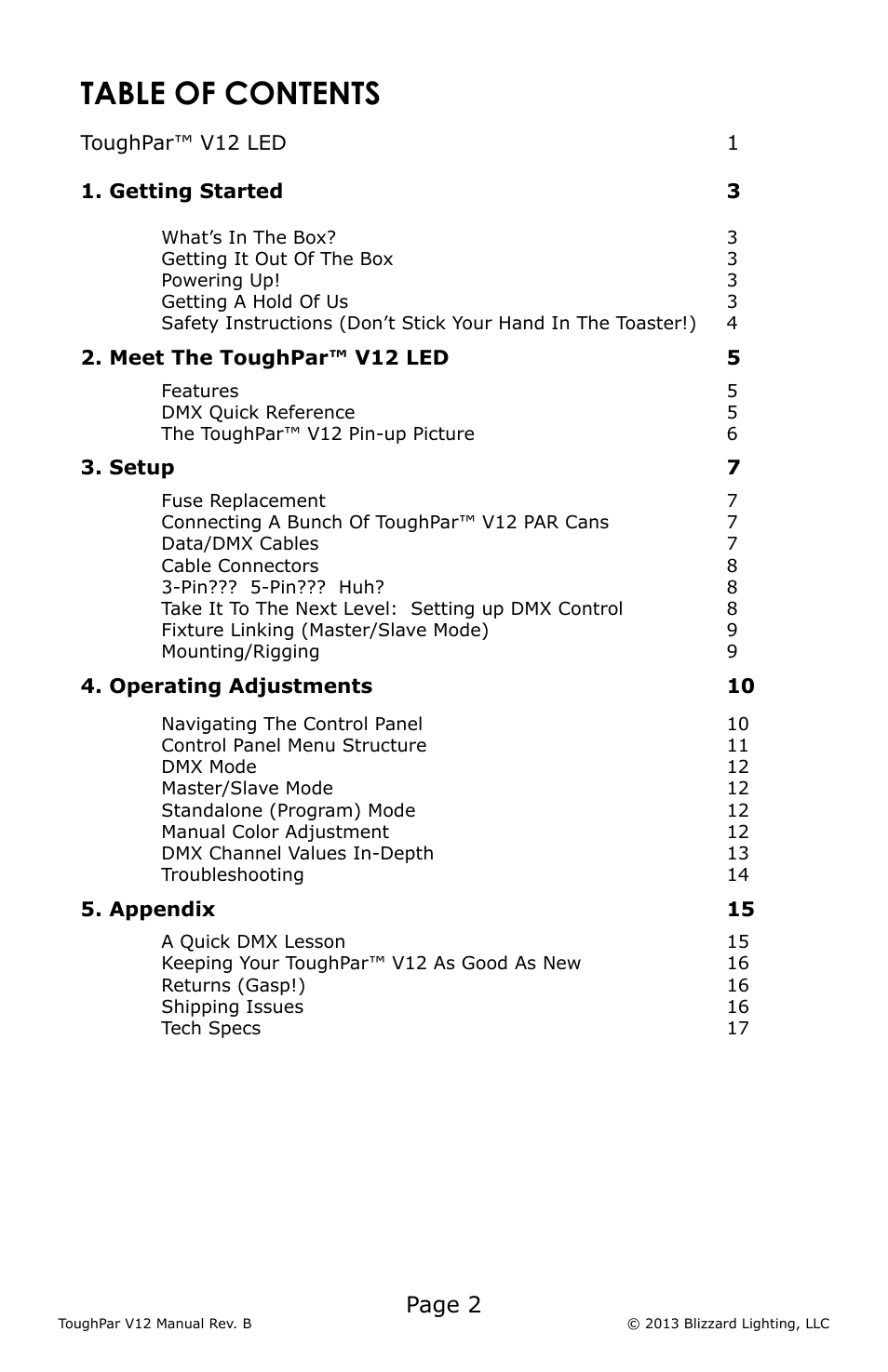 Blizzard Lighting V12 ToughPar (Rev A) User Manual | Page 2 / 20