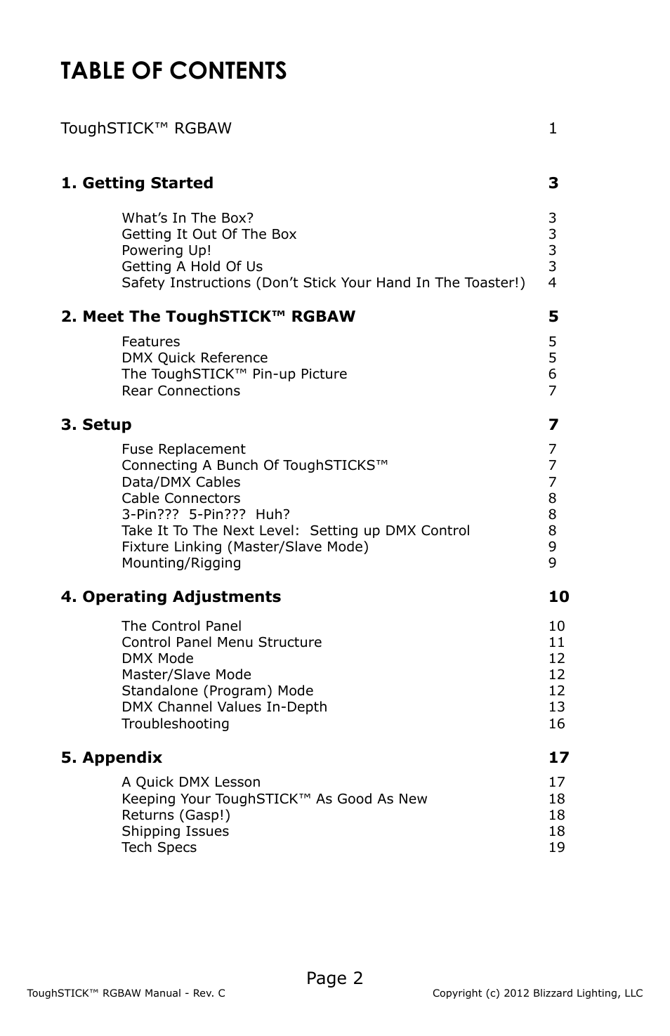 Blizzard Lighting RGBAW ToughStick (Rev C) User Manual | Page 2 / 20