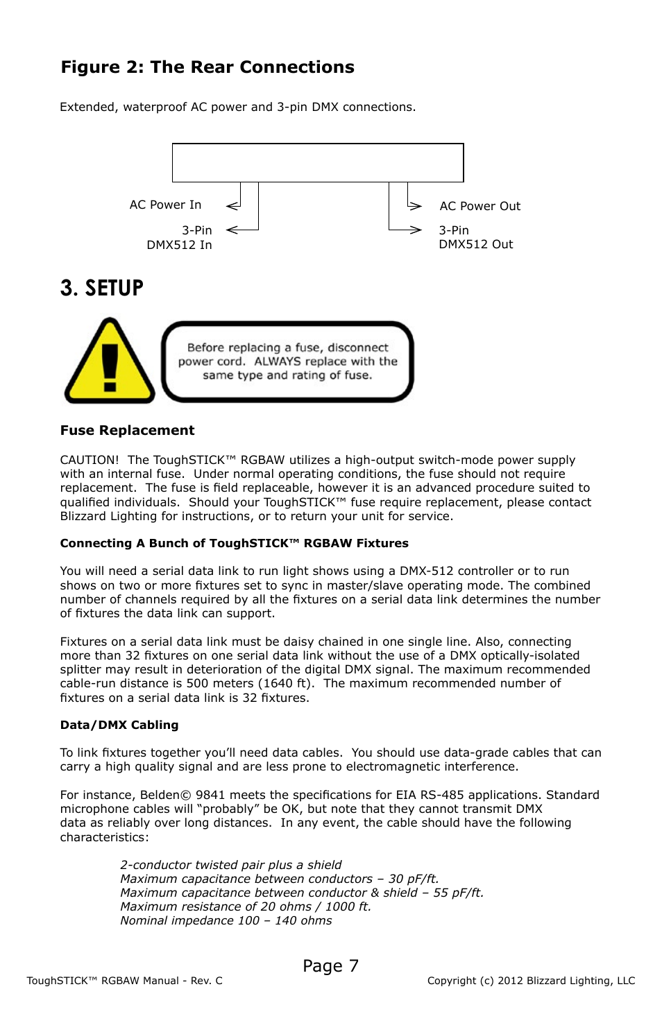 Setup, Page 7, Figure 2: the rear connections | Blizzard Lighting RGBAW ToughStick (Rev C) User Manual | Page 7 / 20