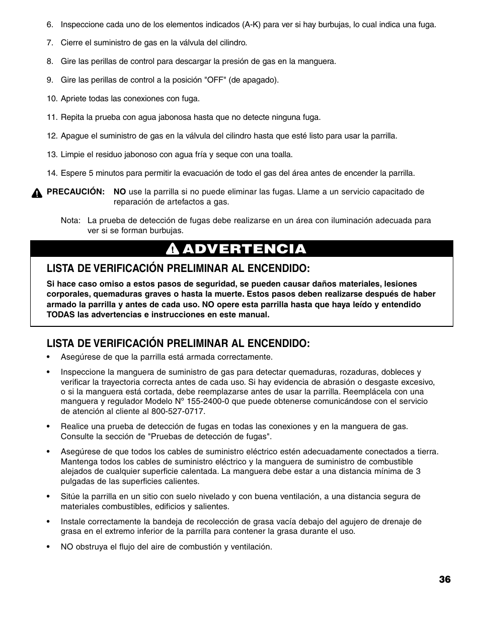 Advertencia, Lista de verificación preliminar al encendido | Brinkmann 7741 Series User Manual | Page 37 / 56