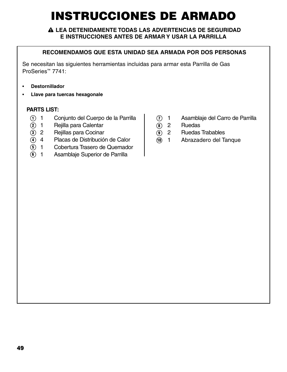 Instrucciones de armado | Brinkmann 7741 Series User Manual | Page 50 / 56