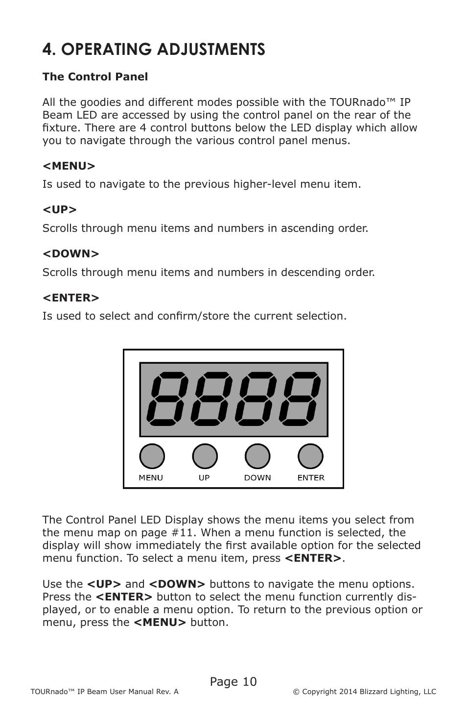 Operating adjustments, Page 10 | Blizzard Lighting TOURnado IP Beam User Manual | Page 10 / 20