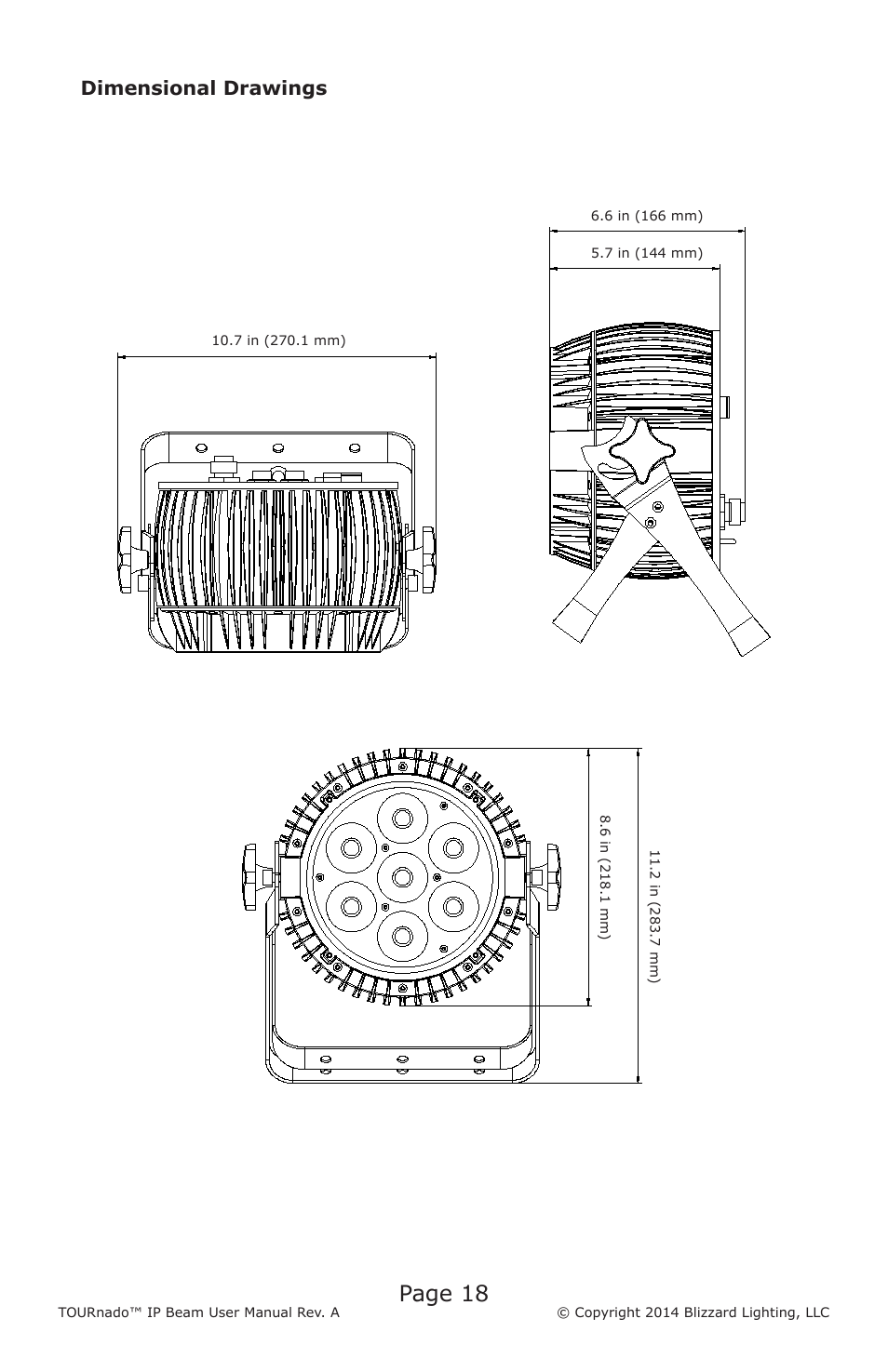 Page 18, Dimensional drawings | Blizzard Lighting TOURnado IP Beam User Manual | Page 18 / 20