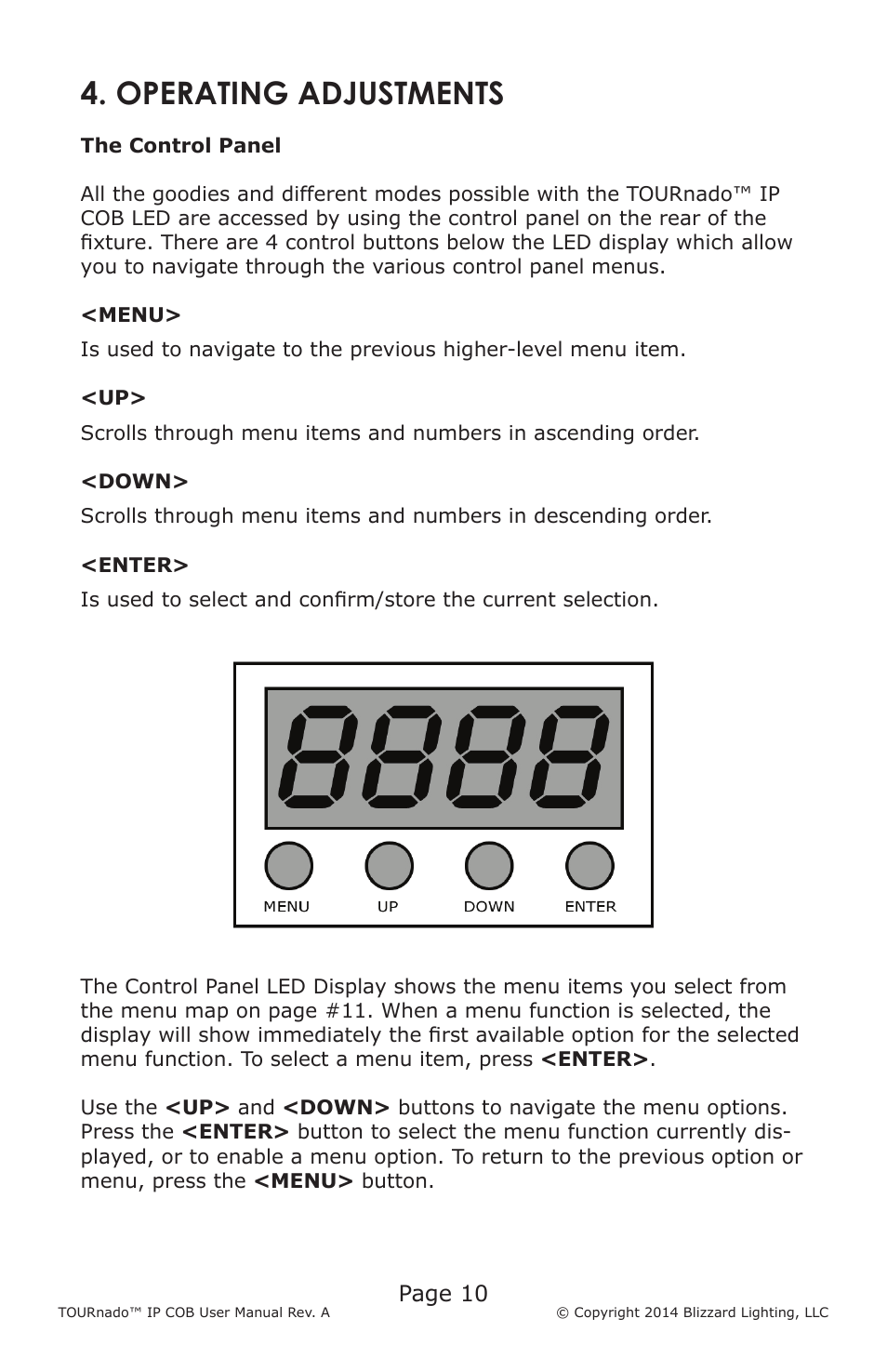 Operating adjustments, Page 10 | Blizzard Lighting TOURnado IP COB (Rev A) User Manual | Page 10 / 20