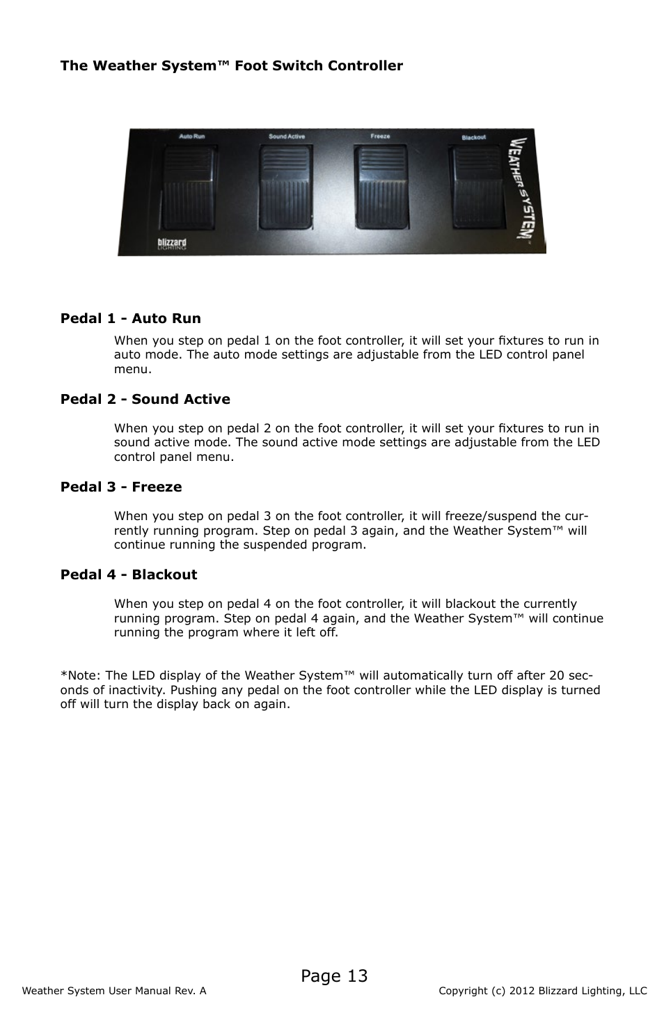 Page 13 | Blizzard Lighting Weather System (Rev A) User Manual | Page 13 / 20