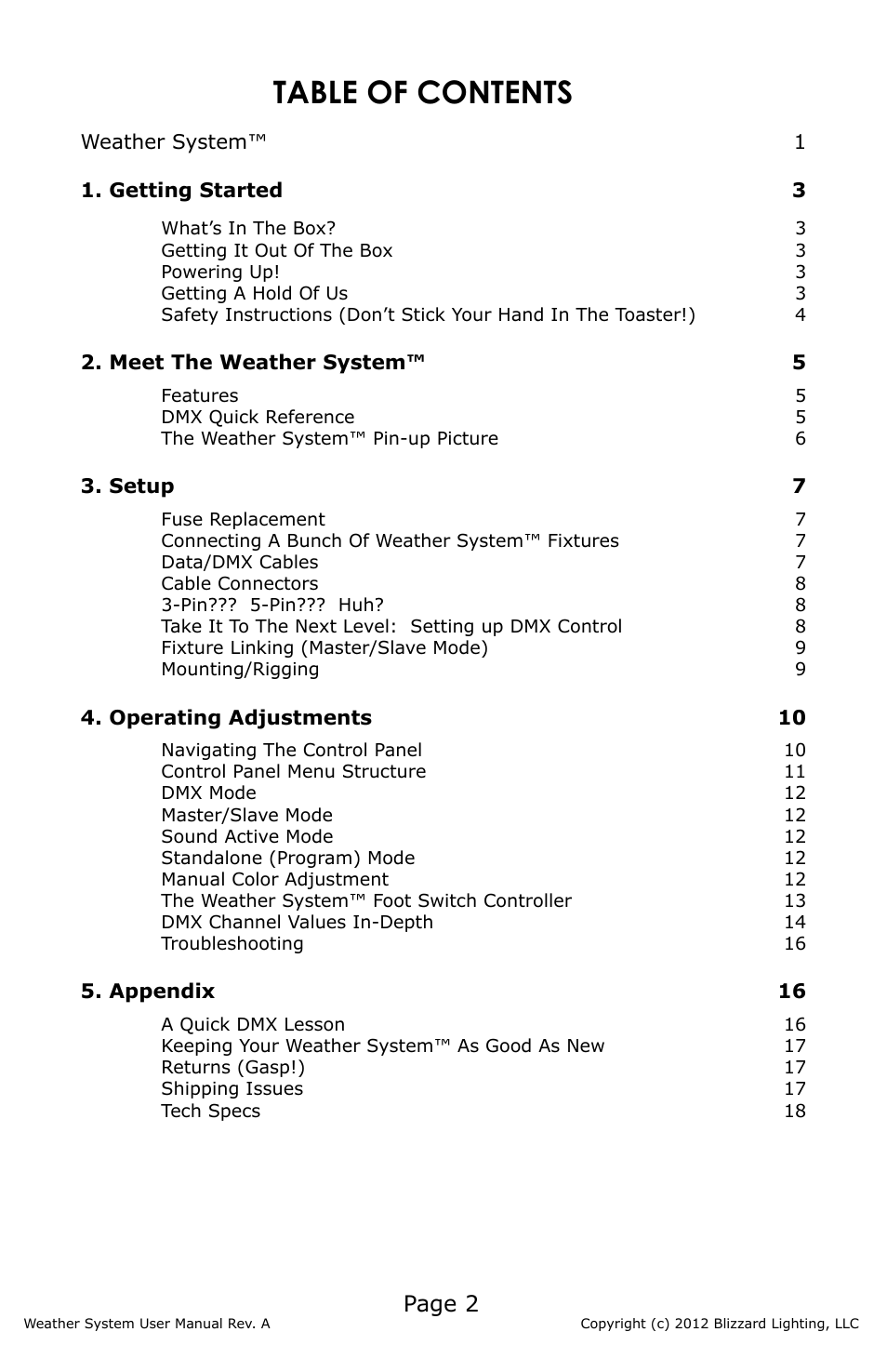 Blizzard Lighting Weather System (Rev A) User Manual | Page 2 / 20