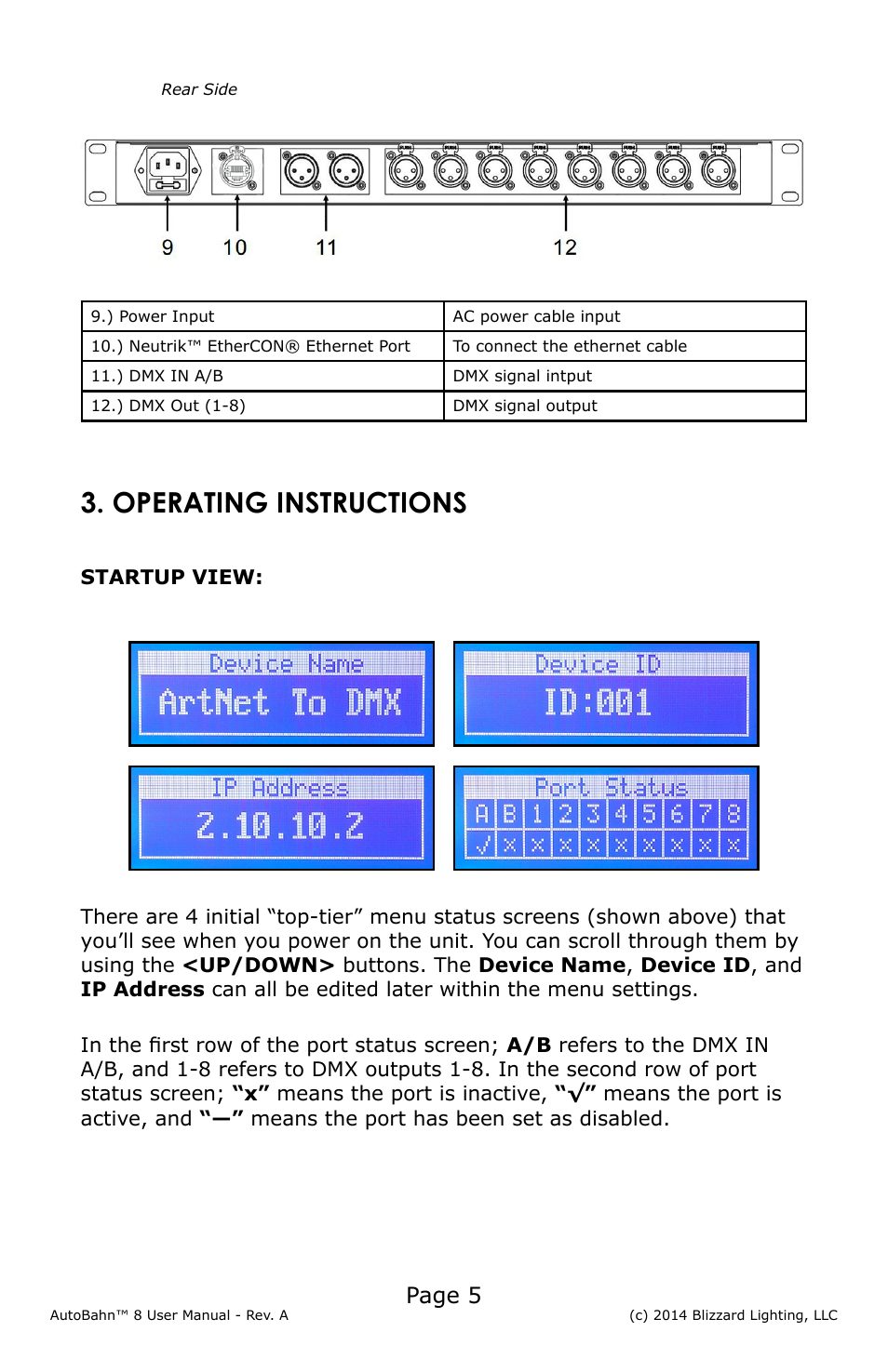 Operating instructions, Page 5 | Blizzard Lighting AutoBahn 8 User Manual | Page 5 / 16