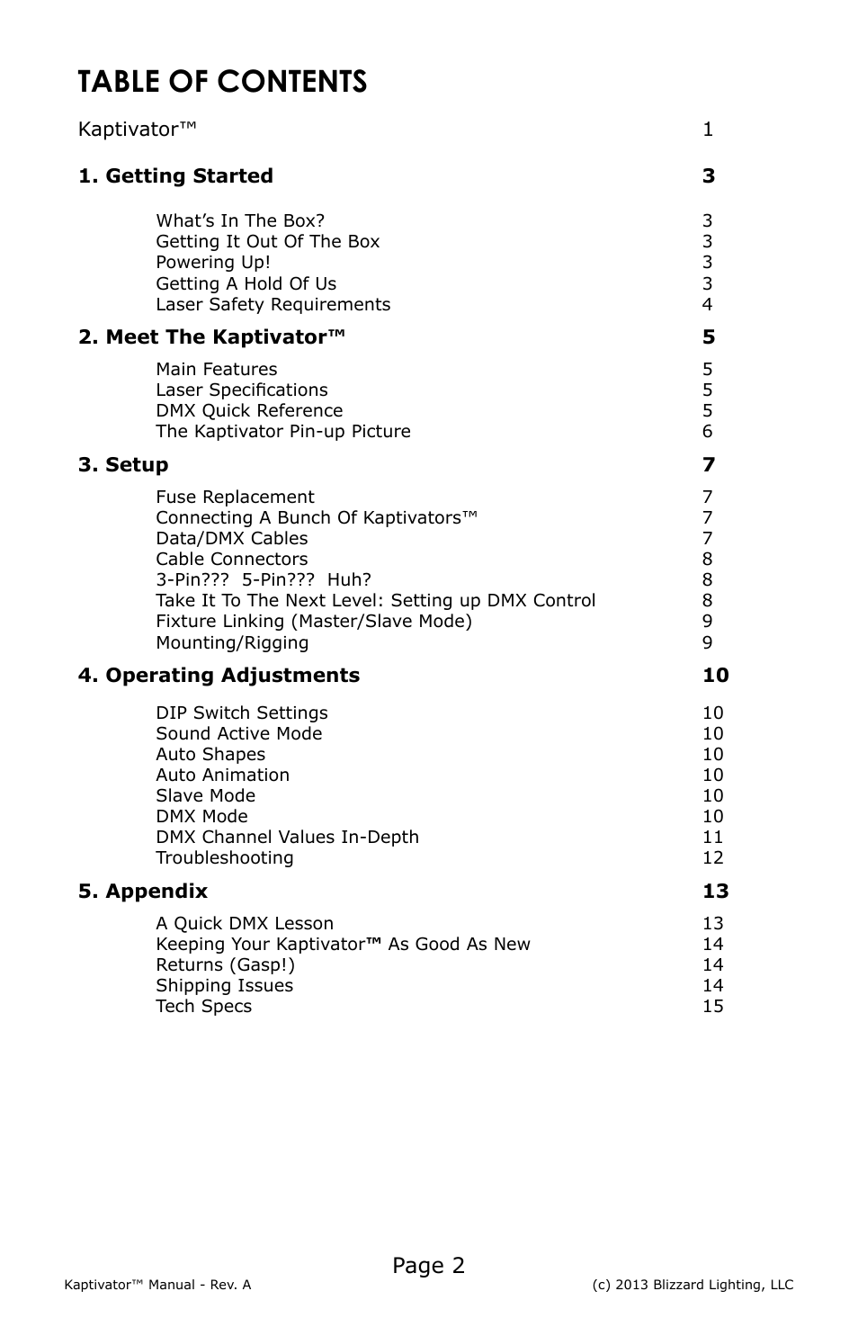 Blizzard Lighting Kaptivator RGB 3D Laser User Manual | Page 2 / 16