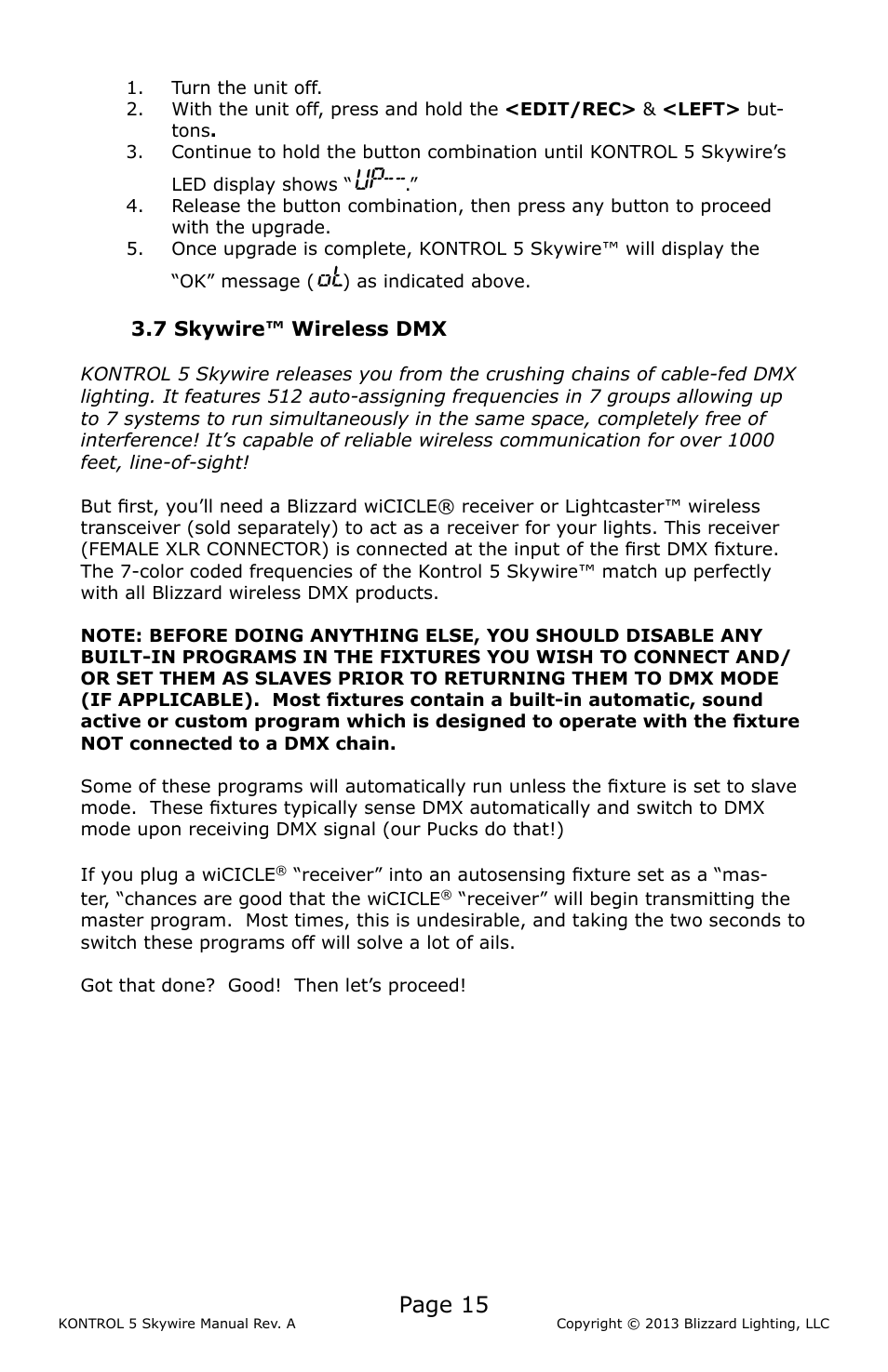 Page 15 | Blizzard Lighting KONTROL 5 Skywire DMX Controller User Manual | Page 15 / 20