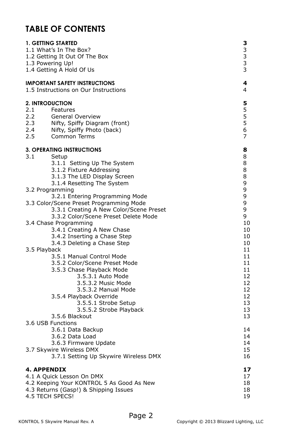 Blizzard Lighting KONTROL 5 Skywire DMX Controller User Manual | Page 2 / 20