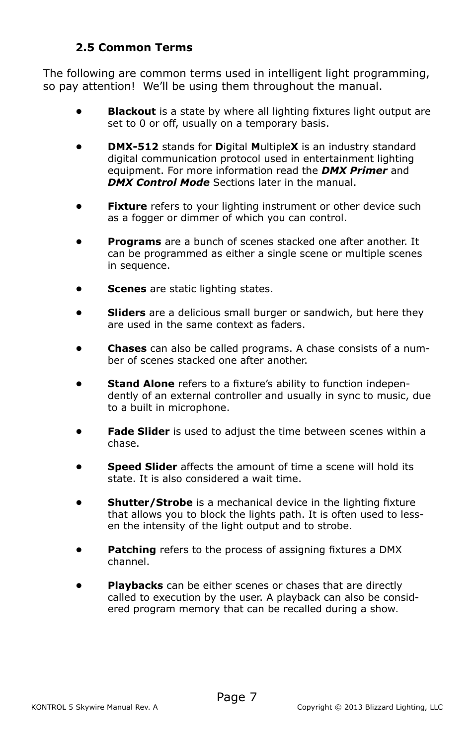 5 common terms, Common, Terms | Page 7 | Blizzard Lighting KONTROL 5 Skywire DMX Controller User Manual | Page 7 / 20